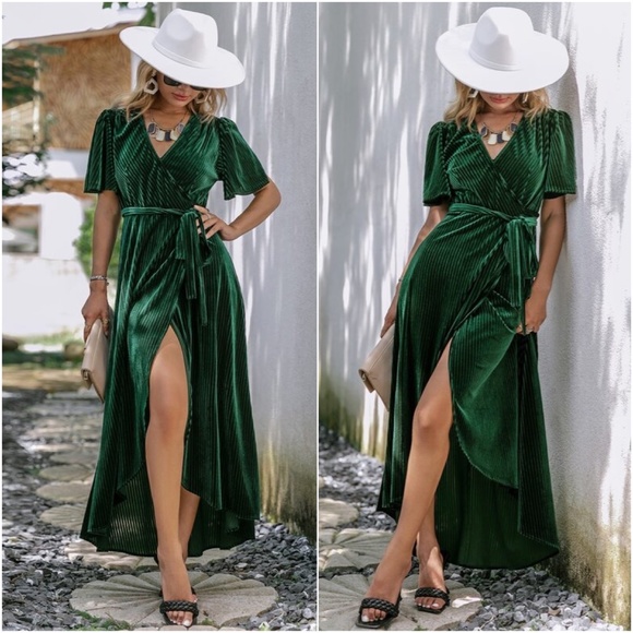 Blue Lush Velvet Butterfly Sleeve Ribbed Maxi Dress - Picture 4 of 11